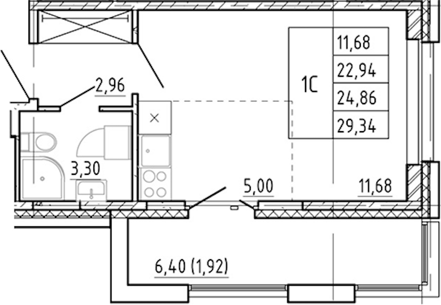 Квартира студия 22.94 м², 3/12 эт., ЖК «Полис Новоселье»